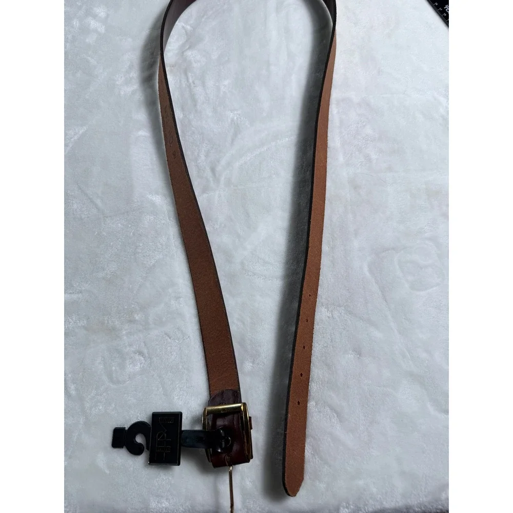 Vintage Top Grain Oil Tan Leather Belt Mens 46 Brown Made in USA Gold Buckle